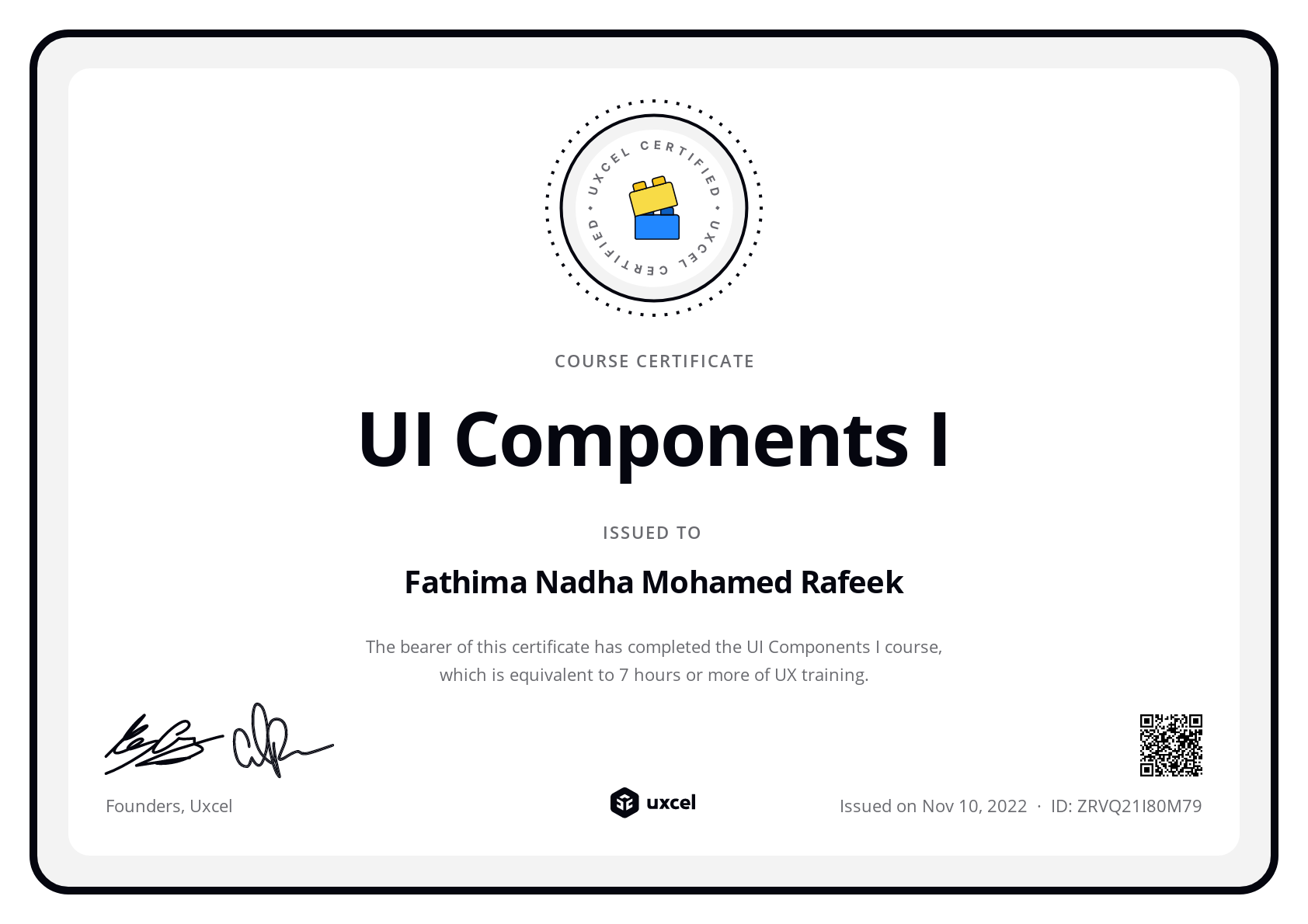 Fathima Nadha Mohamed Rafeek's certificate